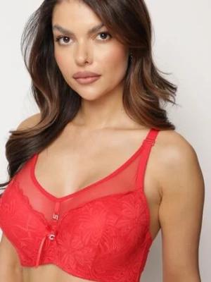 Czerwony Biustonosz Full Cup z Koronką i Cyrkoniami Filipena