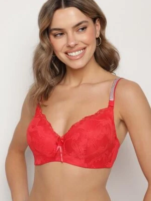 Czerwony Biustonosz Koronkowy z Ozdobnymi Paskami i Cyrkoniami Emlimi love magnolia