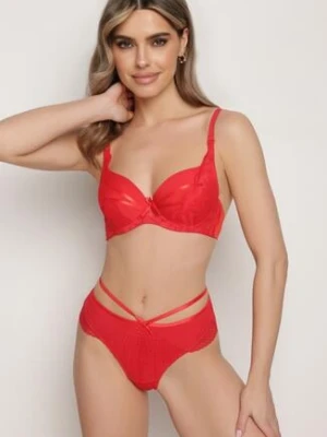 Czerwony Biustonosz na Regulowanych Ramiączkach Full Cup ze Wstawką z Koronki Moallina