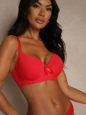 Czerwony Biustonosz o Gładkim Wykończeniu z Kokardką Phiphise