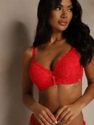 Czerwony Biustonosz Ozdobiony Koronką i Kokardką Aqiany love magnolia