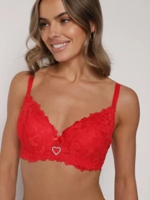 Czerwony Biustonosz z Koronką i Sercem z Cyrkonii Coratune love magnolia