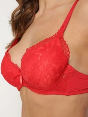 Czerwony Biustonosz z Usztywnianymi Miseczkami Ozdobione Koronką Pillnes