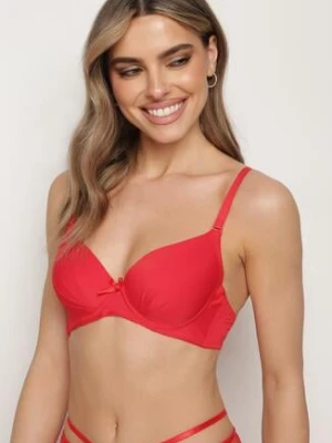 Czerwony Biustonosz z Usztywnionymi Miseczkami Zapinany na Haftki na Regulowanych Odpinanych Ramiączkach Lucicella