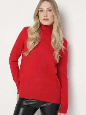 Czerwony Casualowy Golf z Wełną o Prostym Kroju Reiselia