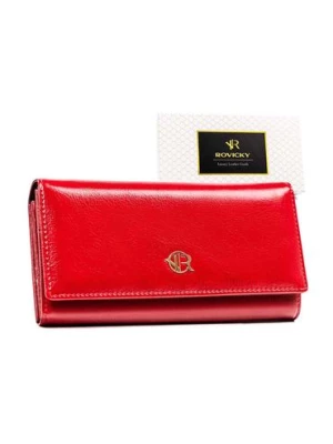 Czerwony duży portfel damski ze skóry naturalnej i ekologicznej - Rovicky