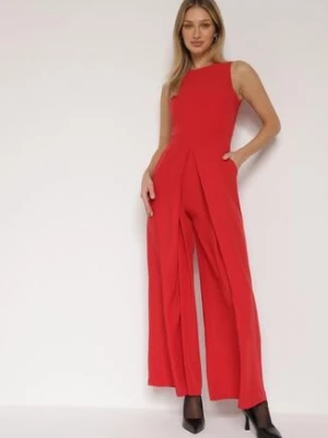 Czerwony Elegancki Kombinezon z Ozdobnymi Zakładkami Zellysha