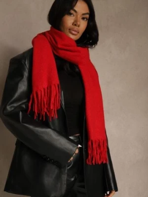 Czerwony Gładki Szalik z Frędzlami Vetimare