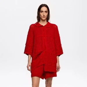 Czerwony kardigan oversize szydełkowy BIMBA Y LOLA