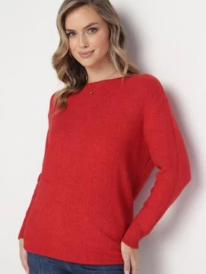 Czerwony Klasyczny Sweter z Długim Rękawem Darissa