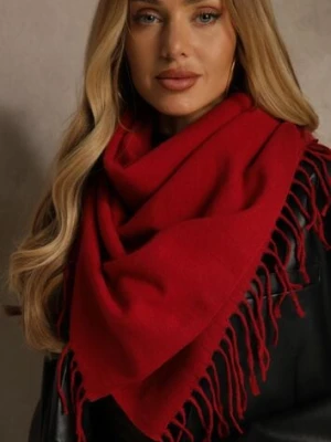 Czerwony Klasyczny Szalik Zakończony Frędzlami Vetiele