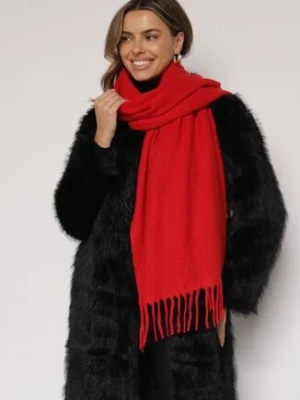 Czerwony Klasyczny Szalik Zdobiony Frędzlami Vetilana