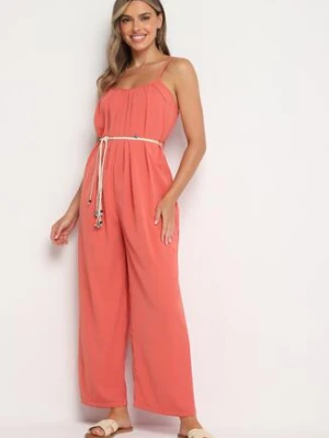 Czerwony Kombinezon na Cienkich Regulowanych Ramiączkach ze Ściągaczem w Talii Huetta rosa