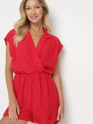Czerwony Kombinezon z Krótkimi Nogawkami i Kopertowym Dekoltem z Wiskozy Polisse new collection