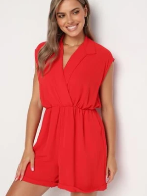 Czerwony Kombinezon z Nakładkowym Dekoltem i Gumką w Talii Nansaliah lovery