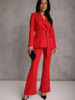 Czerwony Komplet o Garniturowym Kroju z Marynarką z Wiązaniem i Spodniami Falestra made in italy