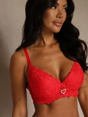 Czerwony Koronkowy Biustonosz Ozdobiony Cyrkoniowym Sercem Bothilei love magnolia