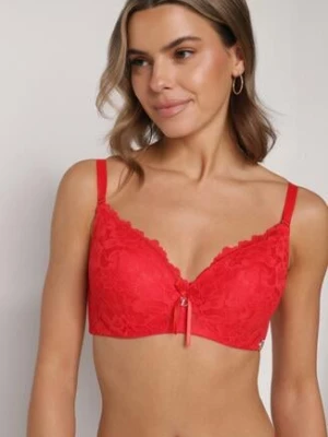 Czerwony Koronkowy Biustonosz z Kokardką Nealenia love magnolia