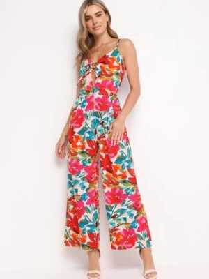 Czerwony Letni Kombinezon w Kwiatowy Wzór Vekizo rosa