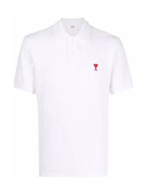 Czerwony Polo z Białym Logo Ami Paris