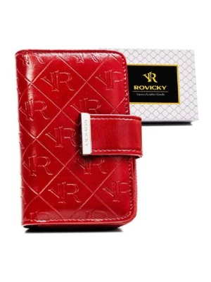 Czerwony portfel damski z tłoczonym monogramem - Rovicky