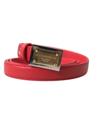 Czerwony Skórzany Pasek z Złotą Wygrawerowaną Metalową Sprzączką Dolce & Gabbana