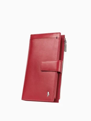 Czerwony skórzany portfel damski zapinany na zatrzask Puccini