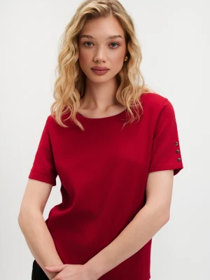 Czerwony sweter basic z krótkim rękawem Top Secret