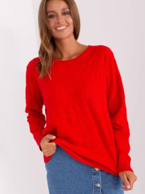 Czerwony sweter damski klasyczny z długim rękawem