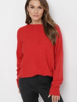 Czerwony Sweter o Luźnym Fasonie z Rękawami Typu Nietoperz Poxure
