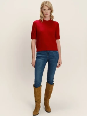 Czerwony sweter z biżuteryjnymi guzikami Greenpoint