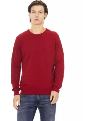 Czerwony Sweter z Włókna Wełnianego z Metalowym Monogramem Baldinini