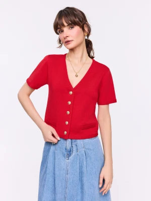 Czerwony sweterek z ozdobnymi guzikami TARANKO