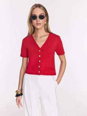 Czerwony sweterek z ozdobnymi guzikami TARANKO