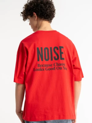 T-shirt chłopięcy loose, z grafiką z tyłu, czerwony Reporter