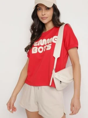 Czerwony T-shirt Ozdobiony Napisem Devenee glo-story