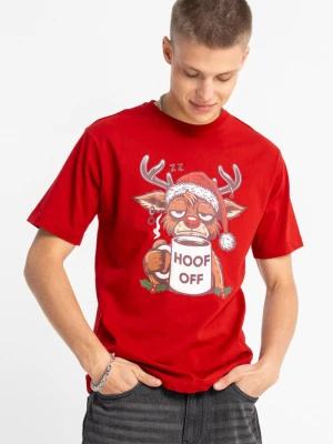 Czerwony t-shirt REGULAR z autorską świąteczną grafiką z przodu Reporter
