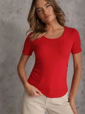 Czerwony T-shirt w Prążki z Marszczeniami po Bokach Nedala romee's