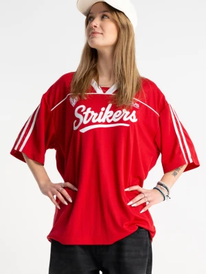 Czerwony t-shirt w stylu sportowym z dekoltem do szpica Reporter