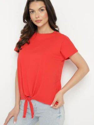 Czerwony T-shirt z Bawełny z Ozdobnym Wiązaniem Sunitra glo-story