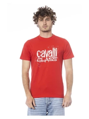 Czerwony T-shirt z logo i okrągłym dekoltem z bawełny Cavalli Class