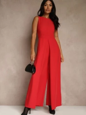 Czerwony Taliowany Kombinezon Ozdobiony Zakładkami Berinola