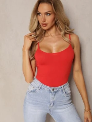 Czerwony Tank Top na Ramiączkach z Elastycznej Bawełny Daudia
