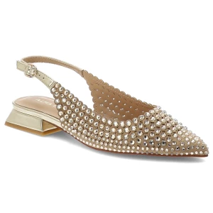 Czółenka damskie Alma En Pena, z odkrytą piętą ozdobione efektownymi kryształkami na stabilnym niskim obcasie z regulowanym paskiem wokół kostki, zło