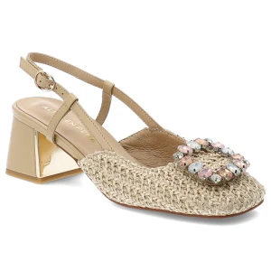 Czółenka damskie Alma En Pena, z zabudowanym przodem wykonane z plecionego materiału osadzone na stabilnym obcasie z regulowanym paskiem wokół kostki