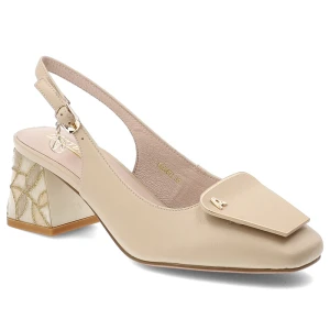 Czółenka damskie Artiker, cholewka ze skóry naturalnej zabudowany nosek pasek na pięcie z regulowaną klamrą, beżowe, 58C0672