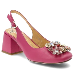 Czółenka damskie Artiker, cholewka ze skóry naturalnej zabudowany nosek pasek na pięcie z regulowaną klamrą, różowe, 58C0662