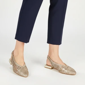 Czółenka damskie Gioseppo, lekka konstrukcja odkryta pięta elastyczny pasek z tyłu niski stabilny obcas pleciona cholewka smukły nosek, platinum, 792 Hot Potatoes by Gioseppo