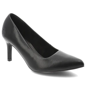 Czółenka damskie Rieker w klasycznym eleganckim fasonie ze smukłym noskiem i stabilnym obcasem typu szpilka czarne, 41160-01 Black