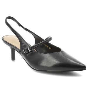 Czółenka damskie S.Barski, cholewka ze skóry naturalnej licowej pasek wokół pięty z regulacją na klamrę zabudowany szpiczasty przód, czarne, CR61-304